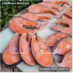 Salmon BONE-IN Atlantic Chile frozen MEDIUM SIZE steak cuts 3/4" 2cm (price/pack 600g 3-4pcs)